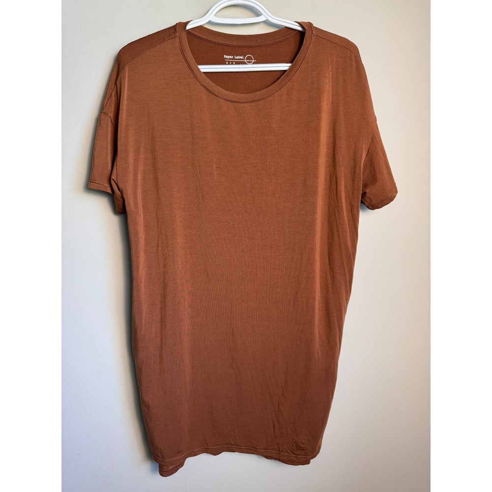 Paper Label T-Shirt Dress Womens S Brown Minimalist Loungewear Eco-Friendly Soft